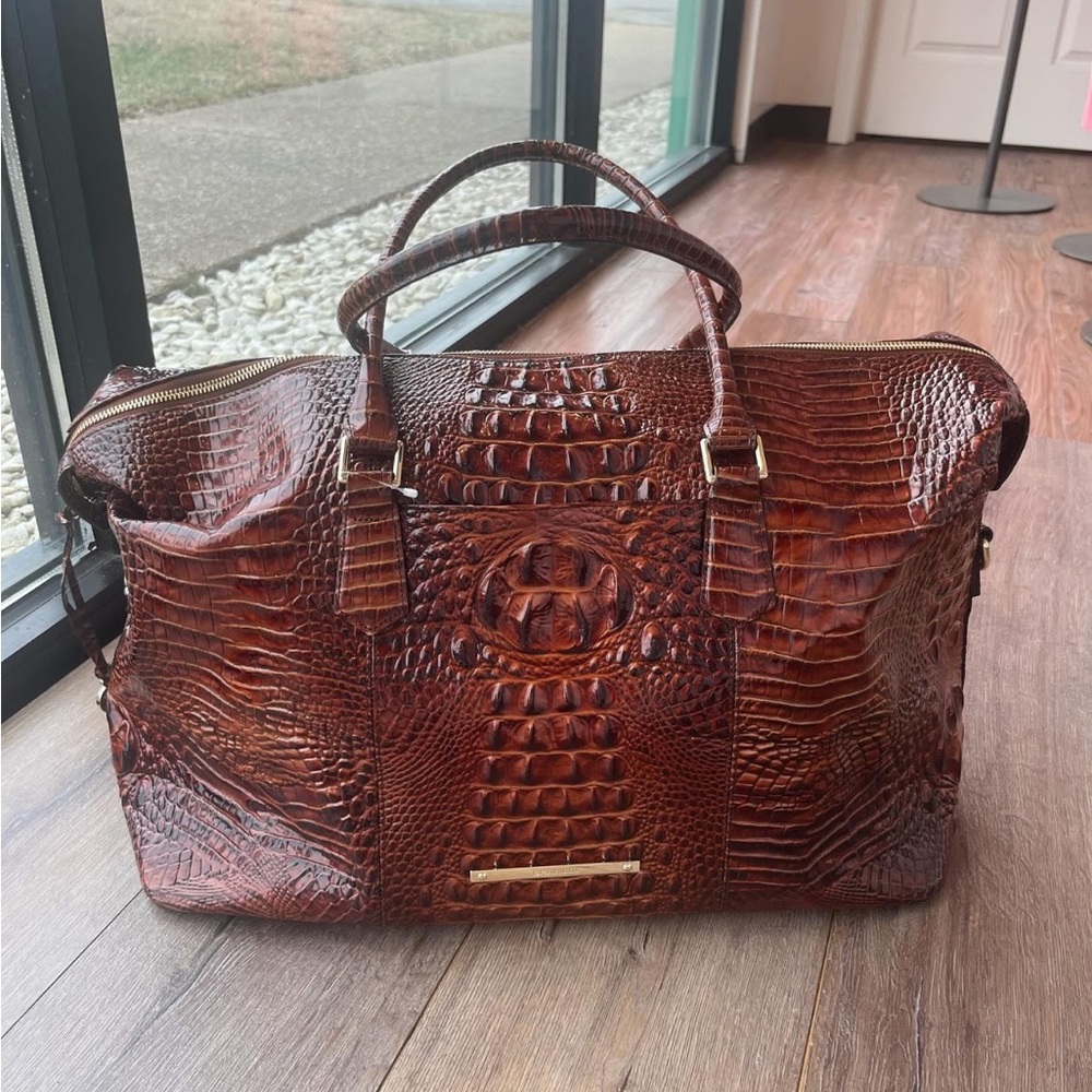 Brahmin Rich Brown Crocodile-Embossed Travel Bag